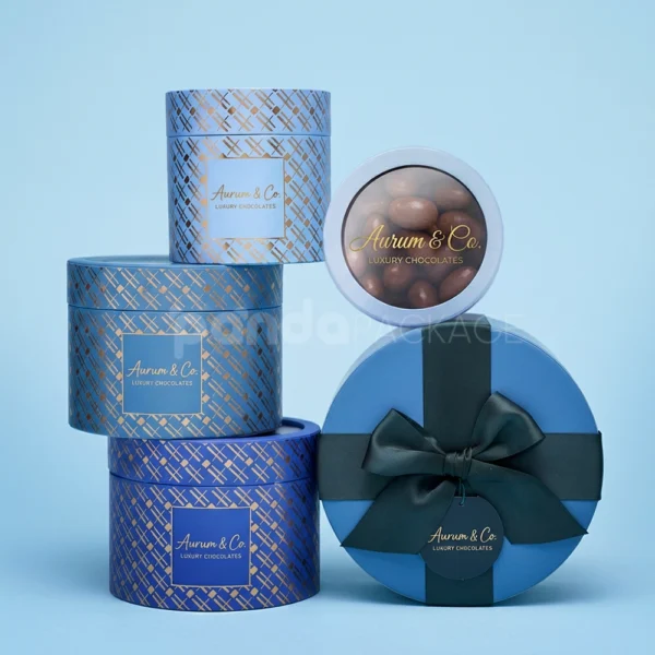 Luxury Round Chocolate Rigid Gift Box with Ribbon
