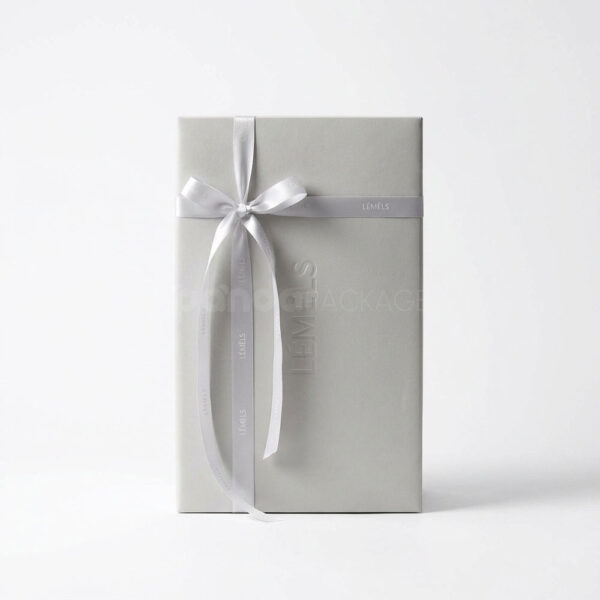 Custom Tall Apparel Rigid Box with Ribbon Tie