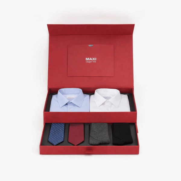 Luxury Red Apparel Rigid Box with Silver Foil Logo