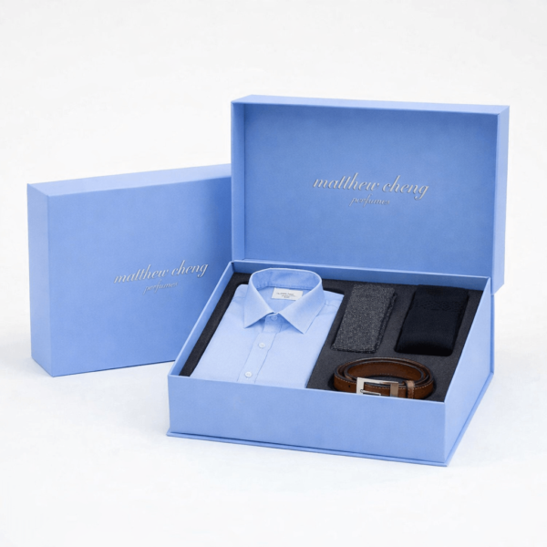 Luxury Blue Apparel Rigid Box with Foil Stamped Logo