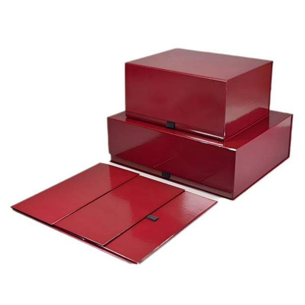 Collapsible Magnetic Rigid Gift Box in Glossy Red for Luxury Packaging