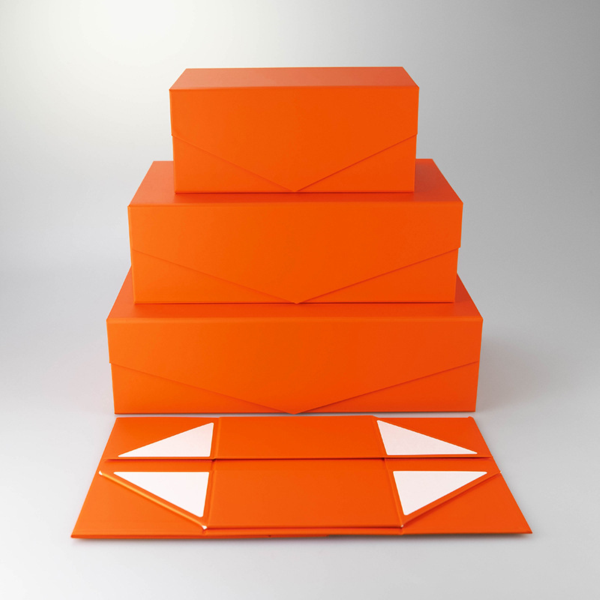 Collapsible Magnetic Rigid Gift Box in Orange with Foldable Design for Custom Packaging