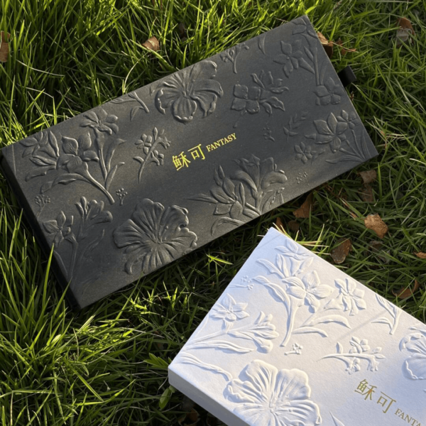Custom Rigid Drawer Box Set with Embossed Floral Texture and Foil Logo