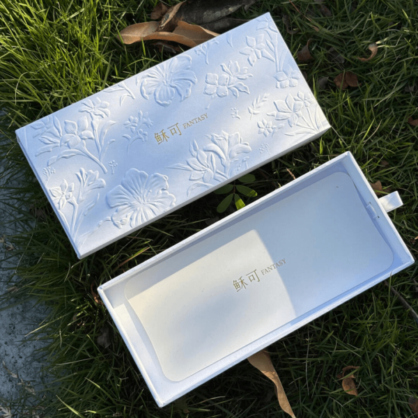 Custom Rigid Drawer Box Set with Embossed Floral Texture and Foil Logo