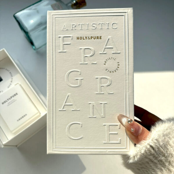 Embossed White Candle Rigid Box with Lid and Base Design