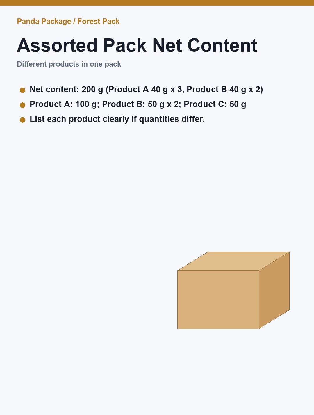 Assorted pack net content examples